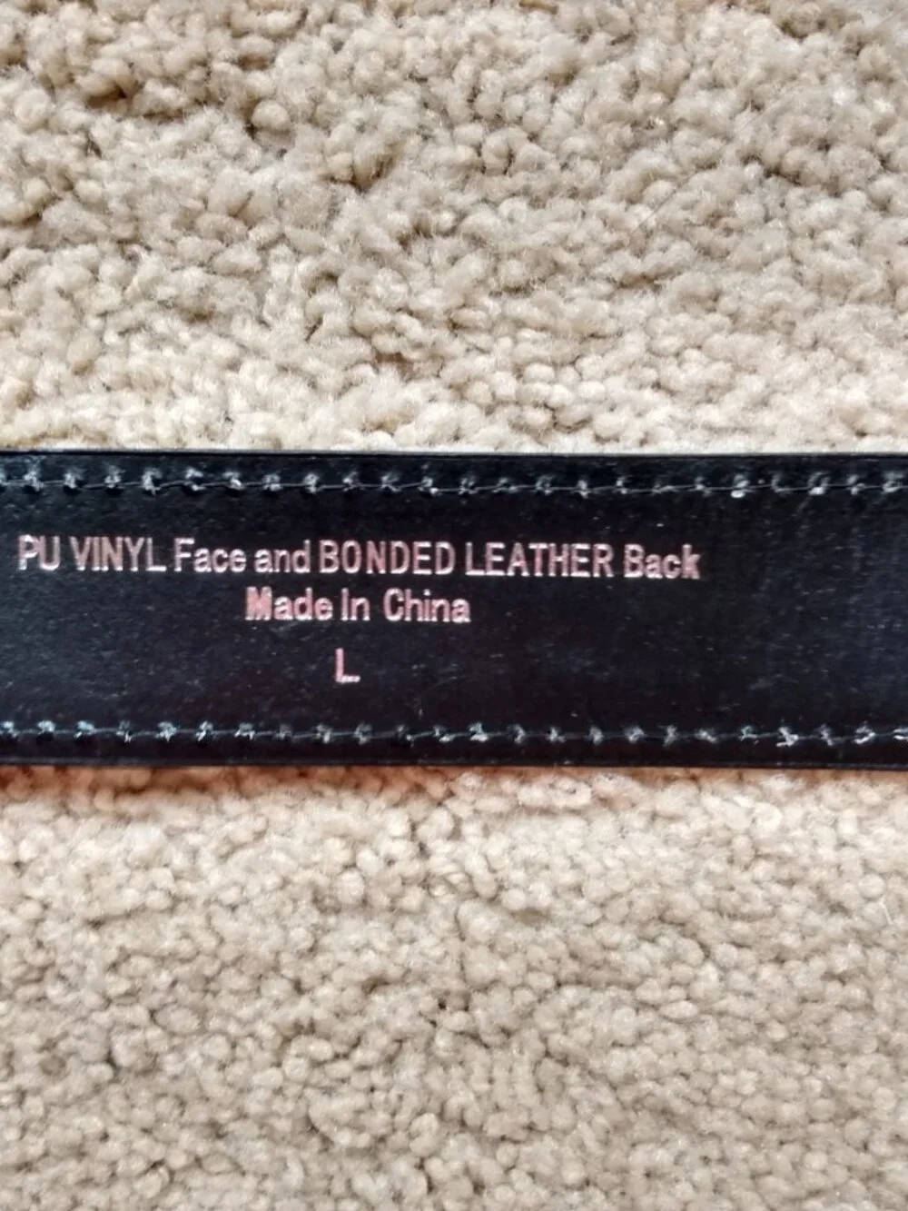 Women's Black bonded leather Belt PU Vinyl Faux w Silver Tone Buckle Sz L 42